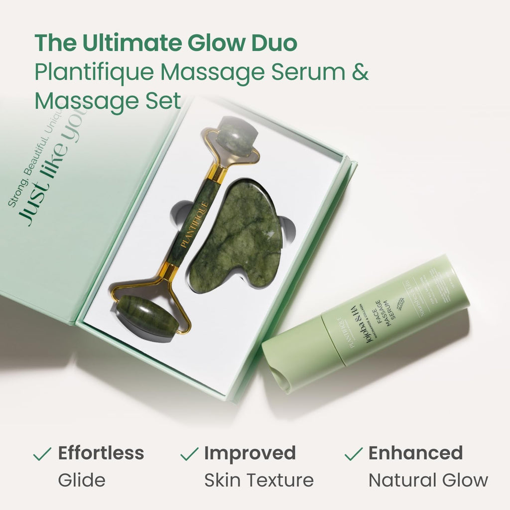 Jade Roller & Gua Sha Set – Real Jade Facial Tools for Skin Care Routine – Certified Face Massager for Radiant Skin