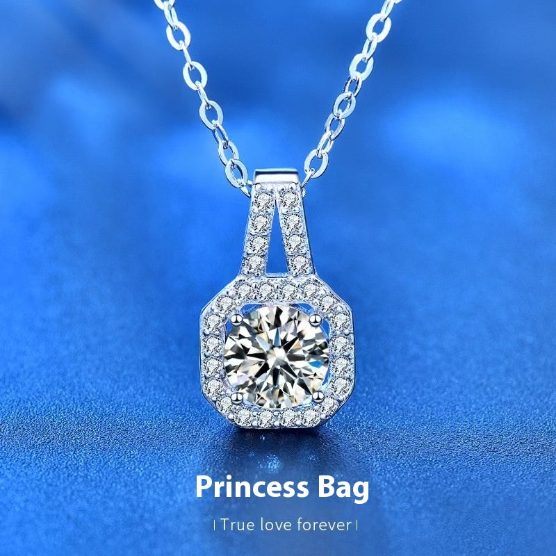 Moissanite S925 Sterling Silver Necklace for Women All-Match Niche High Sense