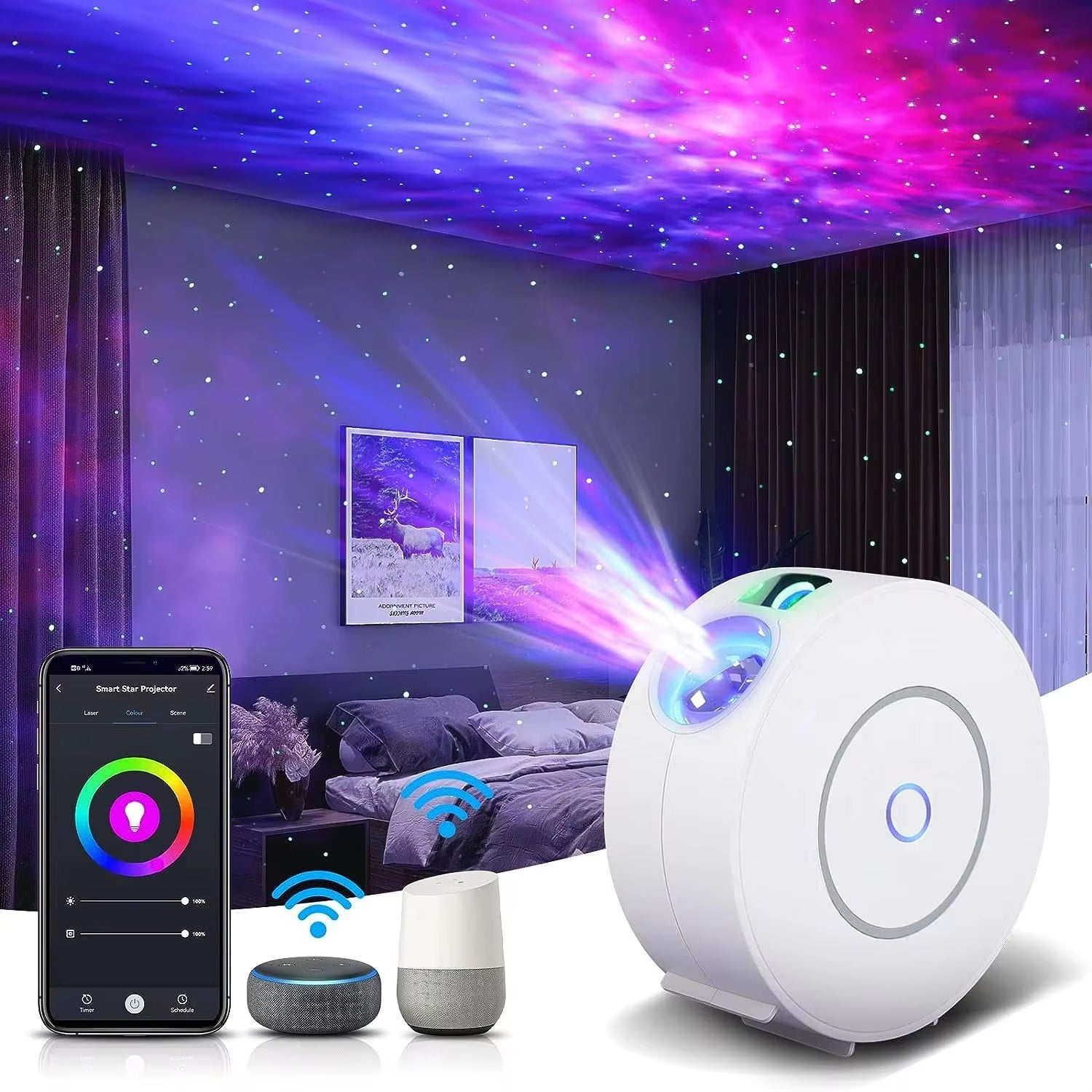 Smart Galaxy Star Projector Night Light 3D Galaxy Projector LED Lights Gift APP Adjustment for Gaming Room Bedroom Decor
