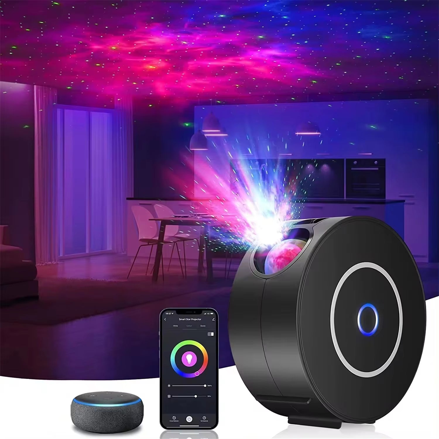 Smart Galaxy Star Projector Night Light 3D Galaxy Projector LED Lights Gift APP Adjustment for Gaming Room Bedroom Decor
