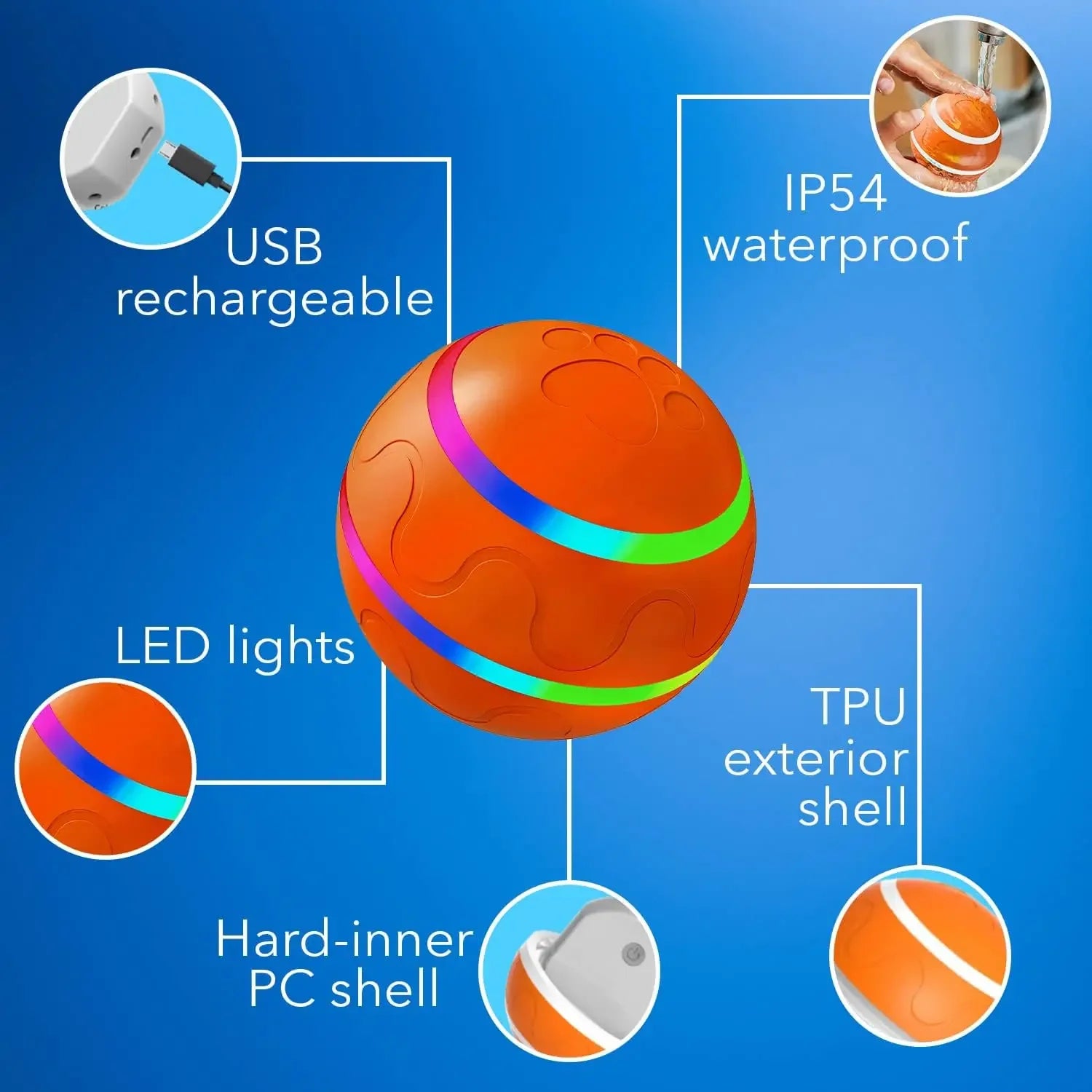 SMART Interactive Pet Ball Remote Control Flashing Rolling Jumping Rotating Waterproof Dog Chew Toy Ball for Aggressive Chewers