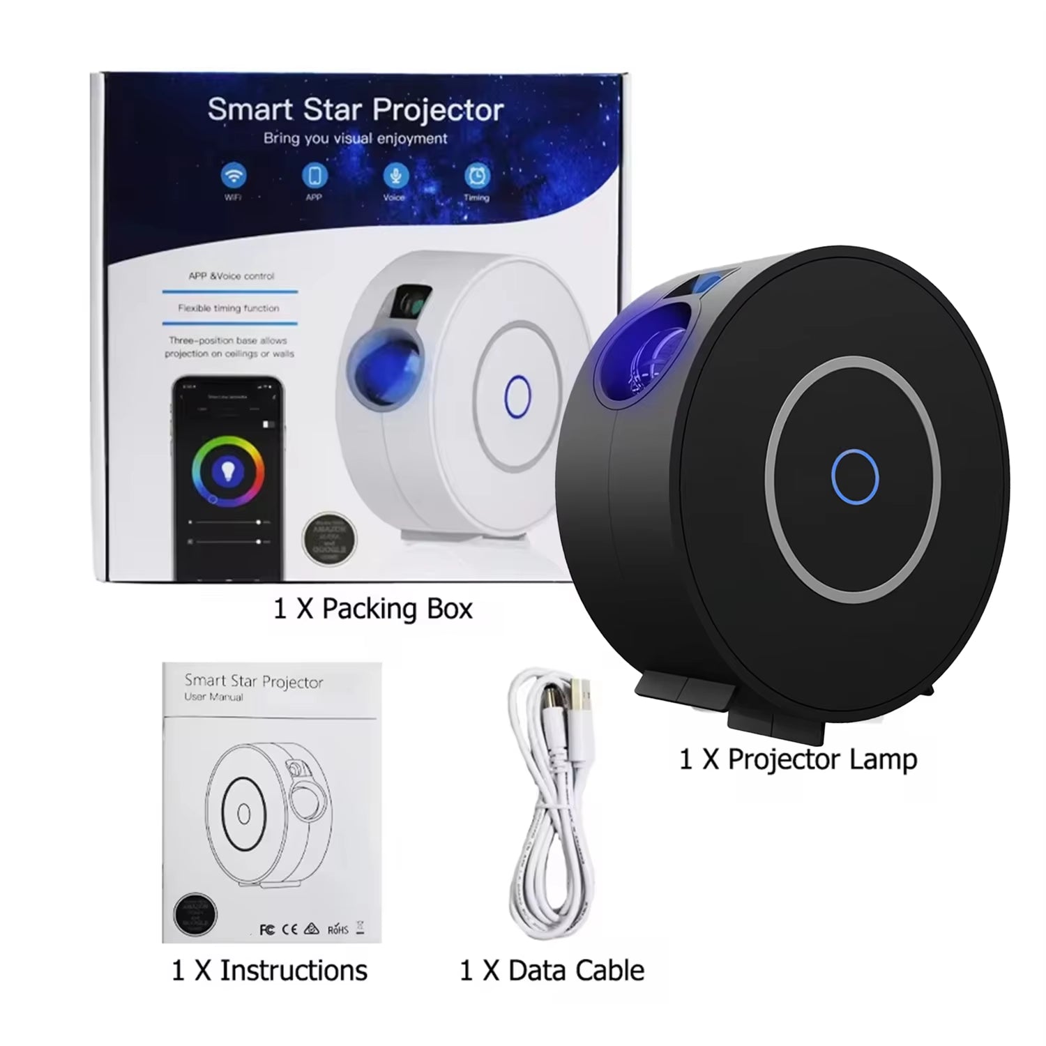 Smart Galaxy Star Projector Night Light 3D Galaxy Projector LED Lights Gift APP Adjustment for Gaming Room Bedroom Decor